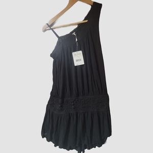 NWT Free People Black  Peplum Bottom Embroidered Top Size XS